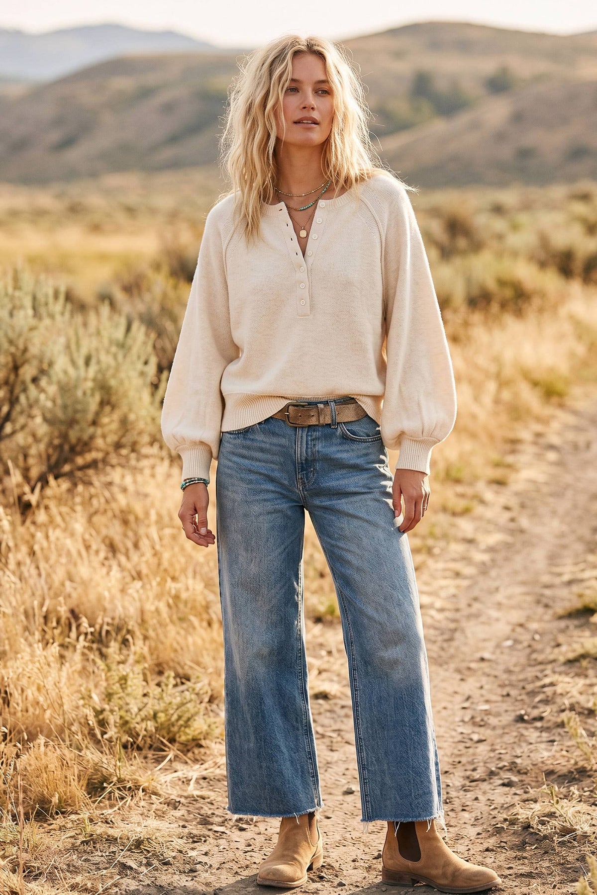 Henley Balloon Sleeve Sweater