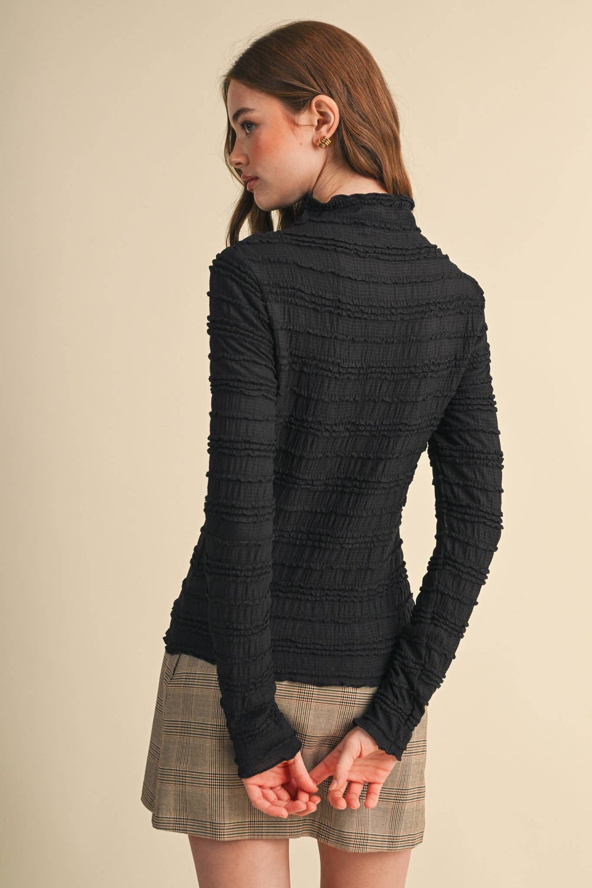 Shirred Mock Neck (Black)