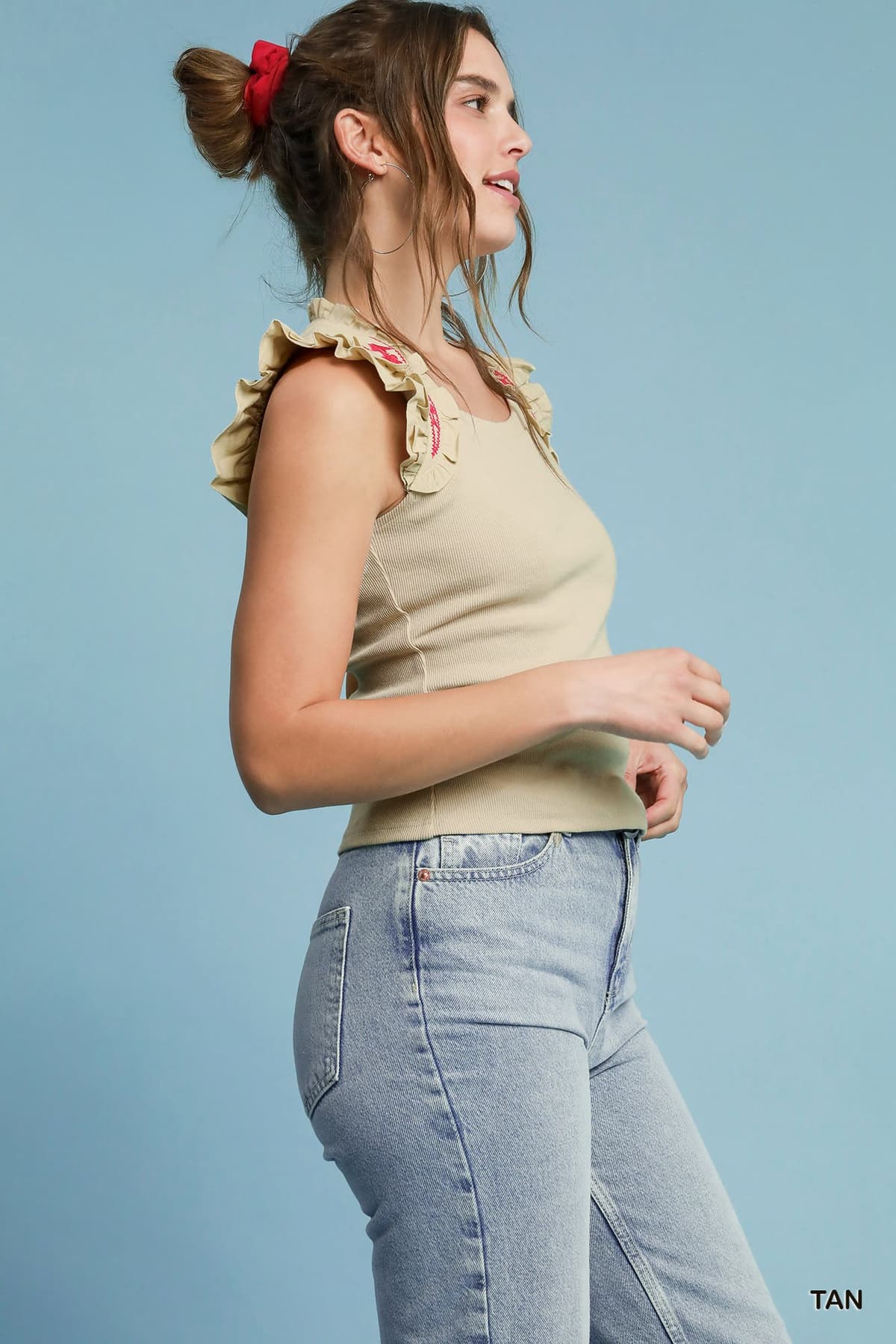 Effortless Embroidery Tank (Tan)