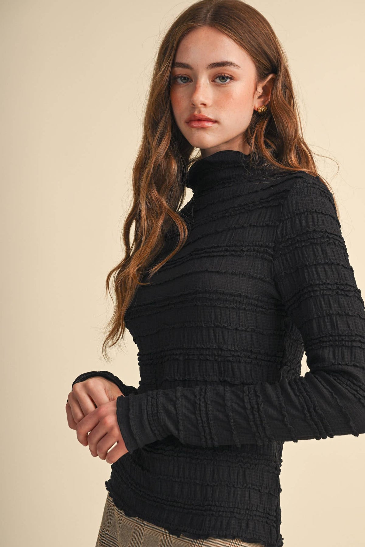 Shirred Mock Neck (Black)