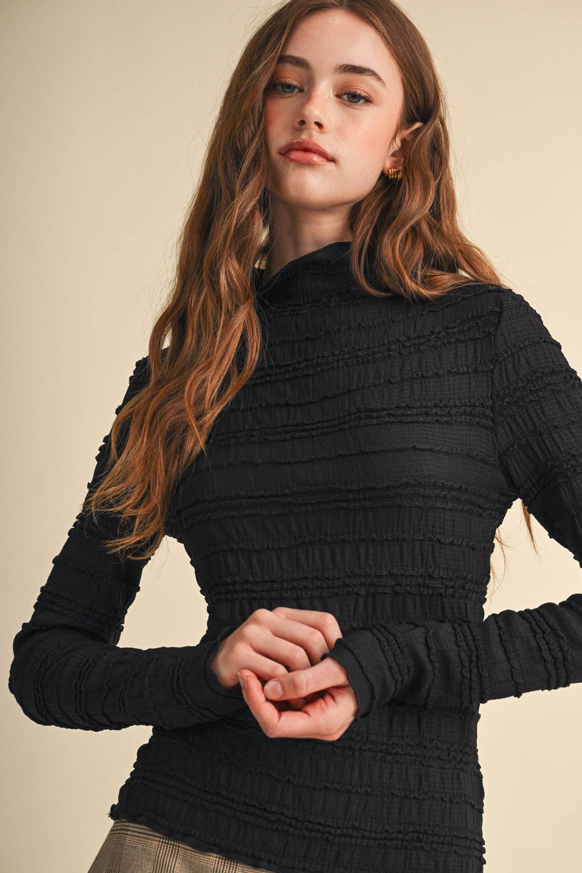 Shirred Mock Neck (Black)