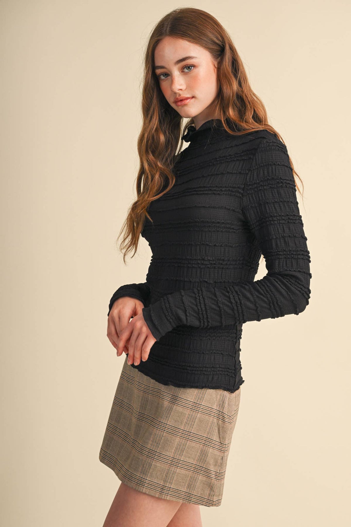 Shirred Mock Neck (Black)