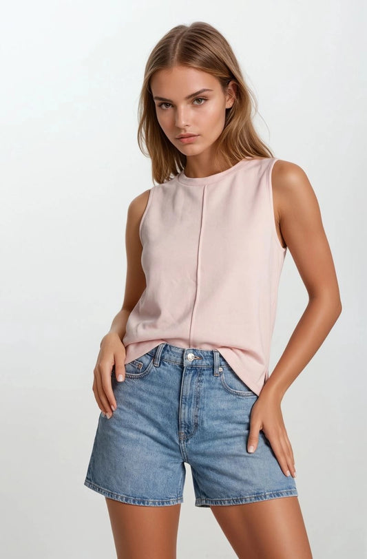 Front Seam Sleeveless Top (Blush)