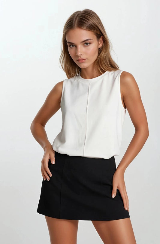 Front Seam Sleeveless Top (Ivory)