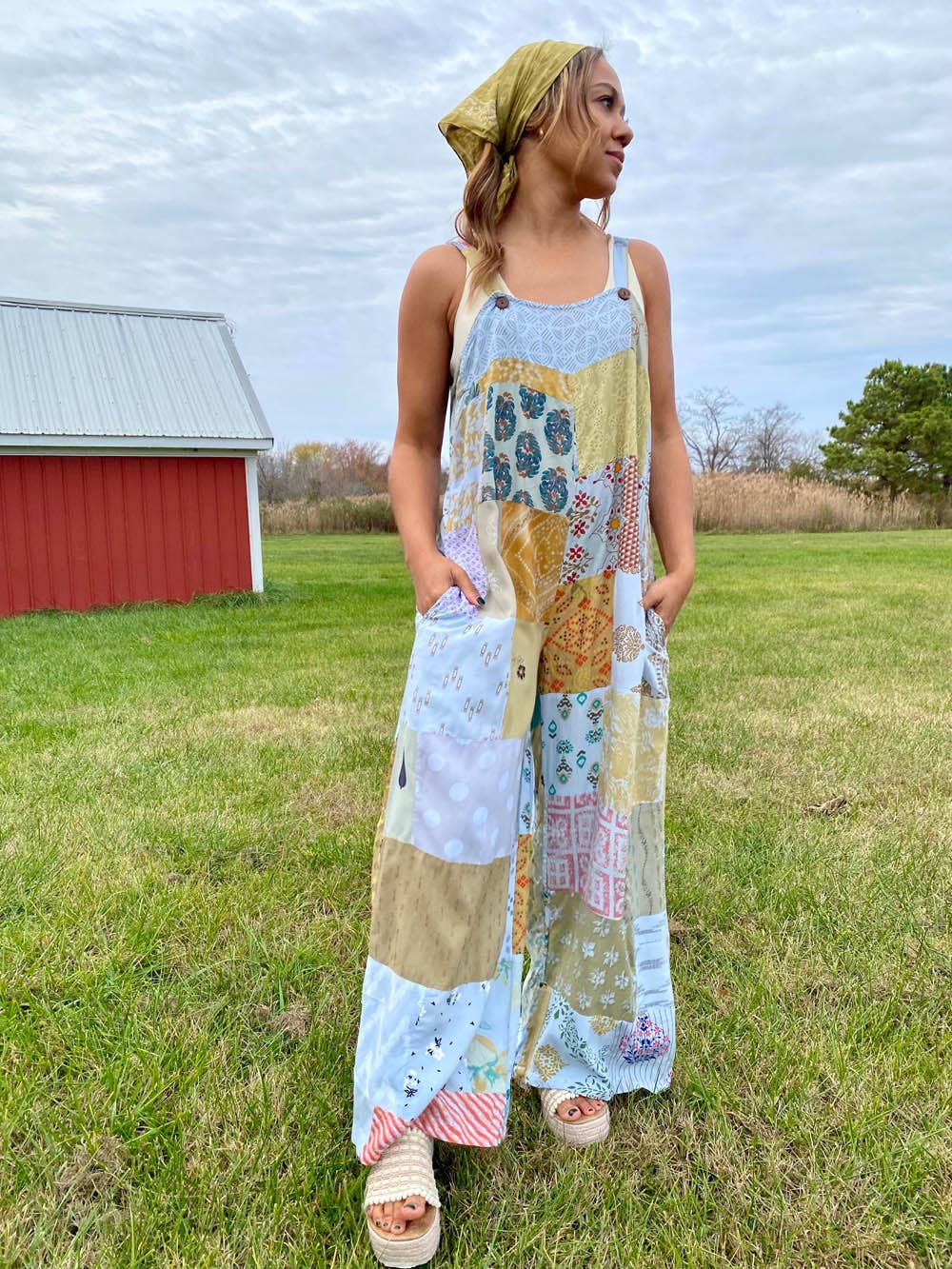 Patchwork Overalls (Blue)