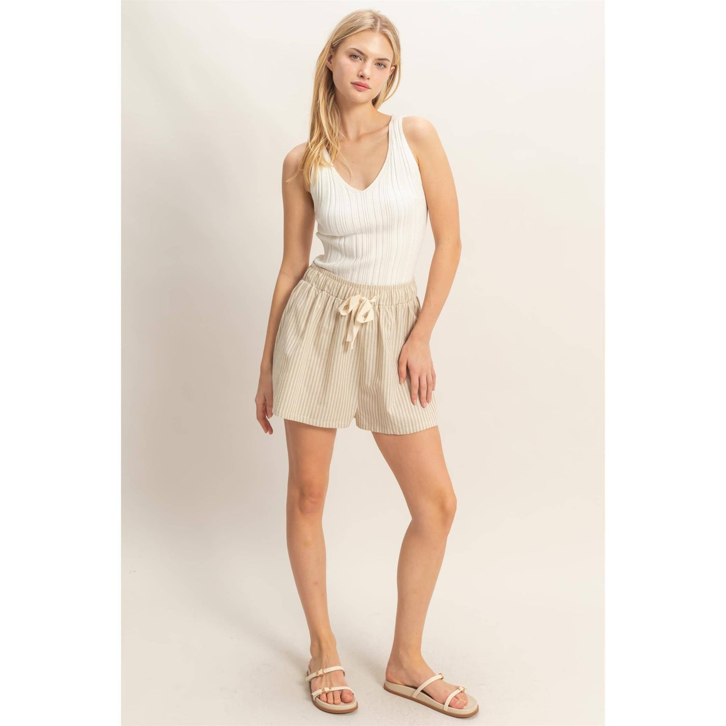 Striped Elastic Waist Shorts